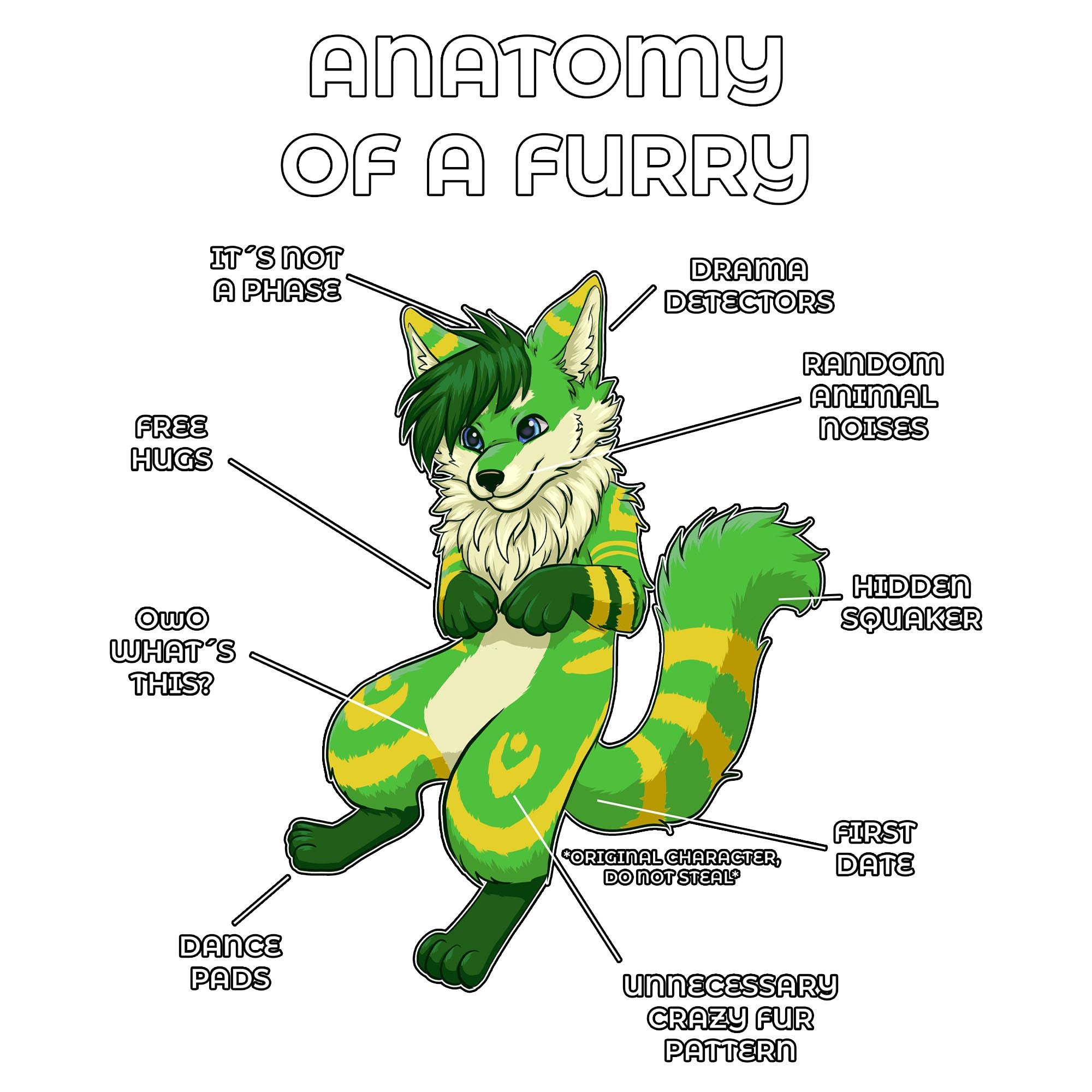 Anatomy Series - Gen 2 - Anatomy of a Furry - Green and Yellow