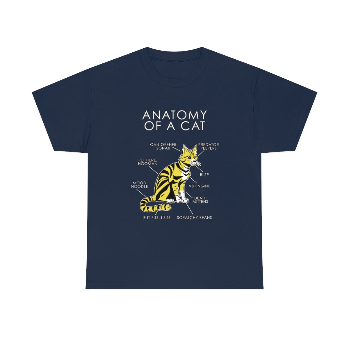 Cat Yellow - T-Shirt T-Shirt Artworktee Navy Blue S 