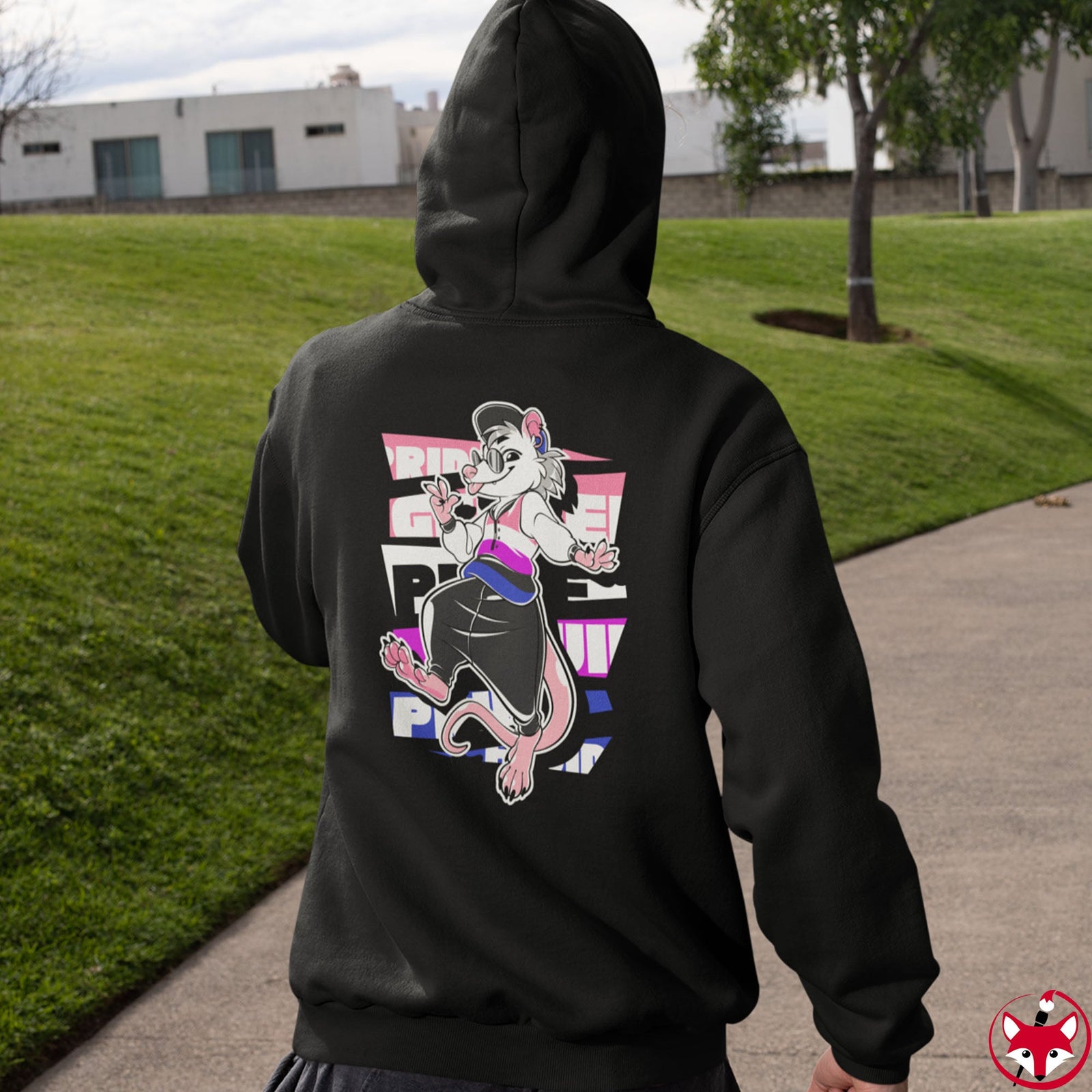 Genderfluid Pride Frankie Opossum - Hoodie Hoodie Artworktee 