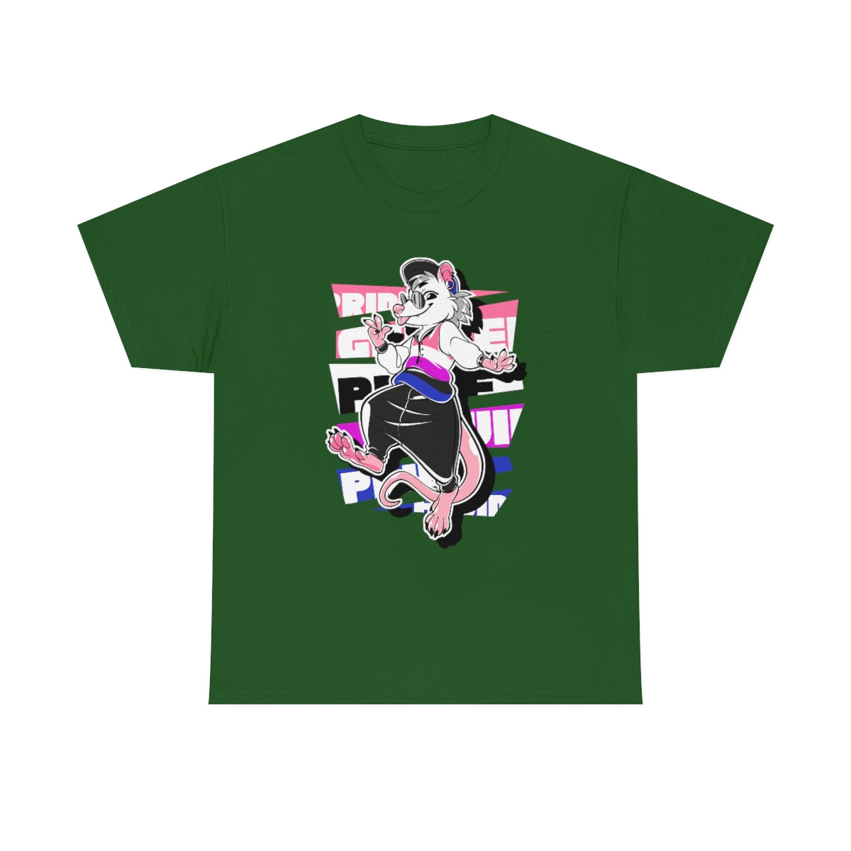 Genderfluid Pride Frankie Opossum - T-Shirt T-Shirt Artworktee Green S 
