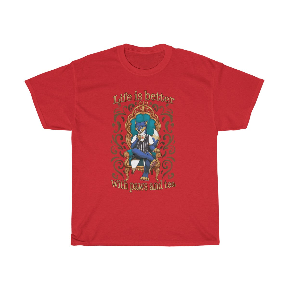 Life is better with Paws and Tea - T-Shirt T-Shirt Artemis Wishfoot Red S 
