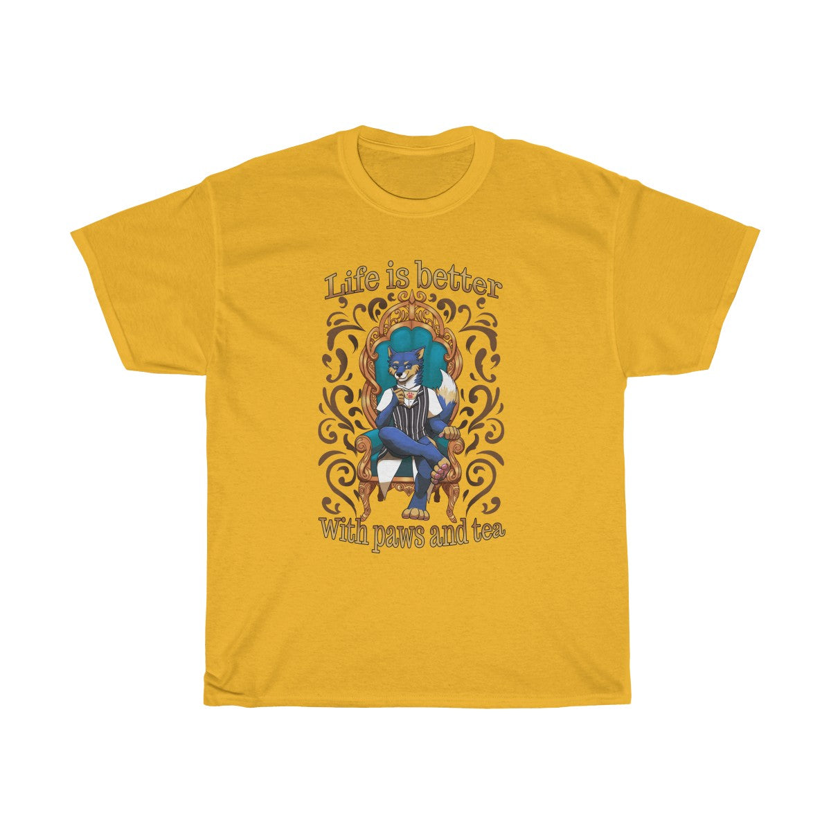 Life is better with Paws and Tea - T-Shirt T-Shirt Artemis Wishfoot Gold S 
